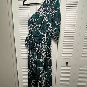 J. Crew One Shoulder Dress in Green and White